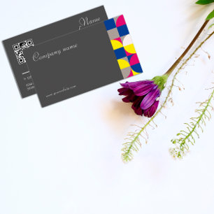 Carte de visite QR gris fuchsia géométrique Abstra