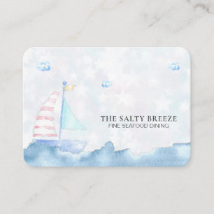 Carte De Visite *~* QR Logo Sea Pastel Bateau à voile Fine Dining 