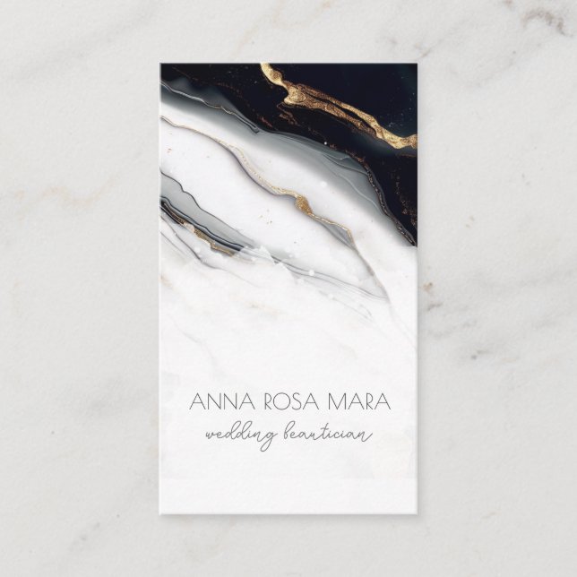 Carte De Visite *~* QR Luxe Agate Black Gold White Glam AP66 (Devant)