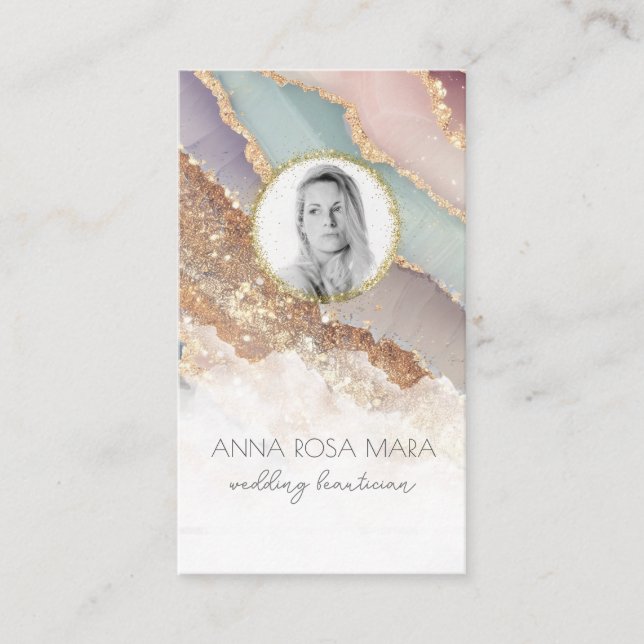 Carte De Visite *~* QR Luxe Agate Pastel PHOTO LOGO Gold AP66 (Devant)