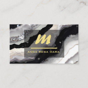 Carte De Visite *~* QR Noir AP66 Parties scintillant or blanc Mono