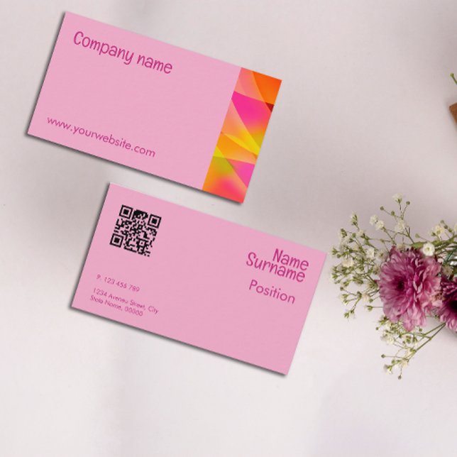 Carte de visite QR orange Abstrait fuchsia (Créateur téléchargé)