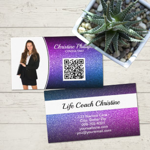 Carte De Visite QR personnalisé avec ombre violet professionnel et