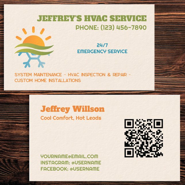 Carte De Visite QR personnalisé HVAC (HVAC Custom QR Business Cards)