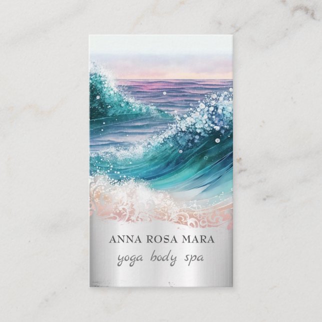 Carte De Visite *~* QR Plage Ornate Vagues Mer Océan O7 Sable (Devant)