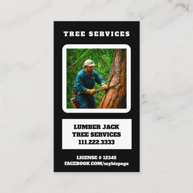 Carte De Visite *~* QR Tree Services - tronc d'arbre Jack de bois (Devant)