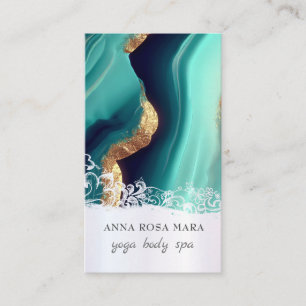 Carte De Visite *~* QR TURQUOISE Gold Marble Agate Foil AP66