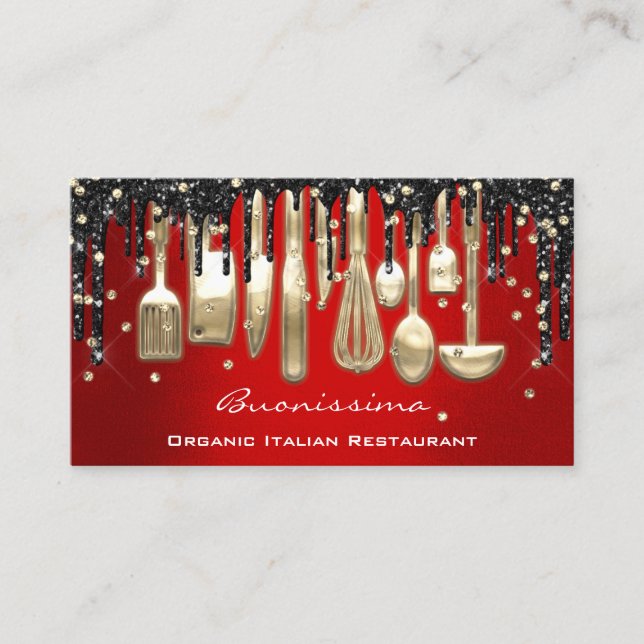 Carte De Visite QRCode Chef Déchets de cuisine Logo Couteau Rouge  (Devant)