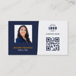Carte De Visite QRCode personnalisé professionnel Photo Bleu foncé
