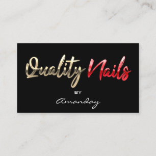 Carte De Visite Qualité Nails Code QR Logo Black Gold Red Script