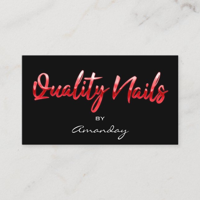 Carte De Visite Qualité Nails Code QR Logo Black Red Script (Devant)