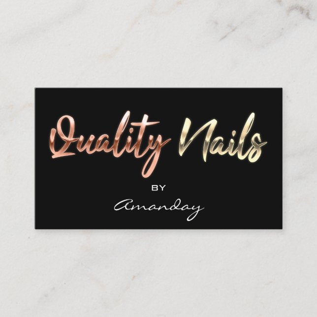 Carte De Visite Qualité Nails Code QR Logo noir cuivre RoseGold (Devant)