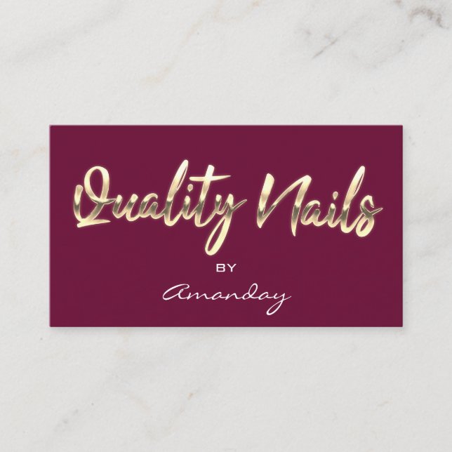 Carte De Visite Qualité Nails Script QR Code Logo Rose Marsala (Devant)
