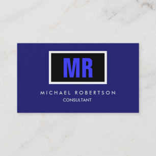 Carte De Visite Qualité Noir Minuit Bleu Monogramme Unique