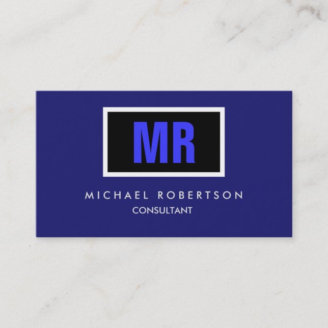Carte De Visite Qualité Noir Minuit Bleu Monogramme Unique (Devant)
