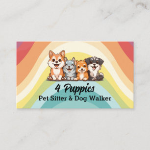 Carte De Visite Quatre mignons chiots Pet Sitter et Chien Walker