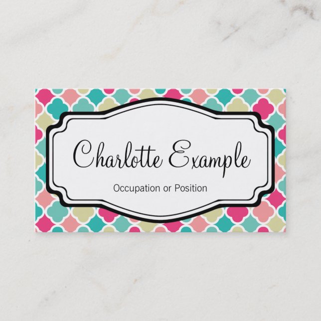 Carte De Visite Quatrefoil rose Turquoise (Devant)