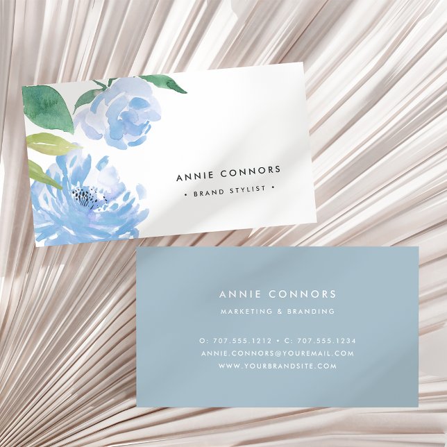 Carte De Visite Quelque chose de bleu | Aquarelle florale (Créateur téléchargé)