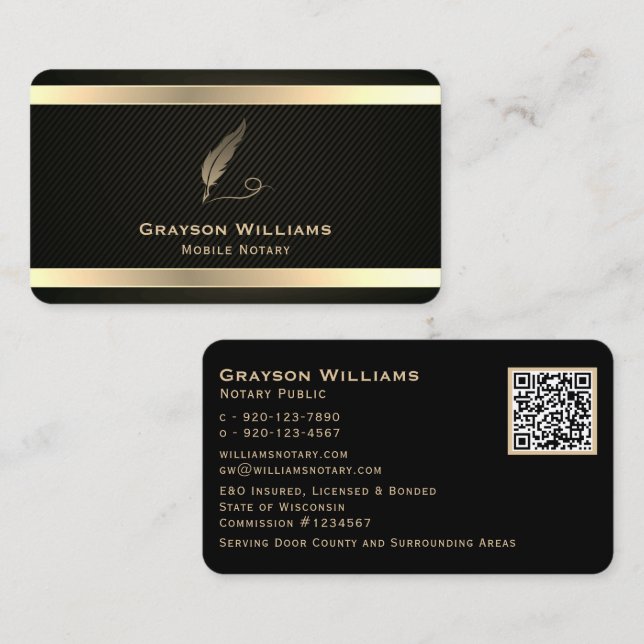 Carte De Visite Quill Noir Noir Noir Quill Nota Mobile (Devant / Derrière)