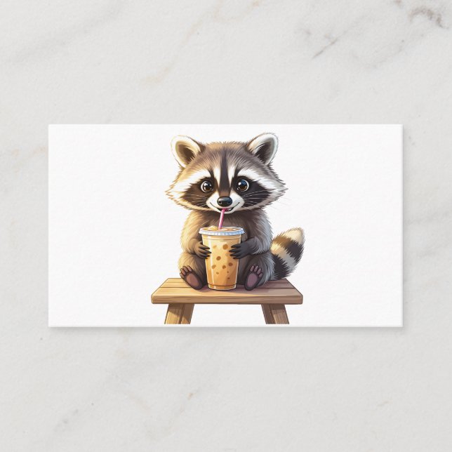 Carte De Visite Raccoon Drinking Iced Coffee (Devant)
