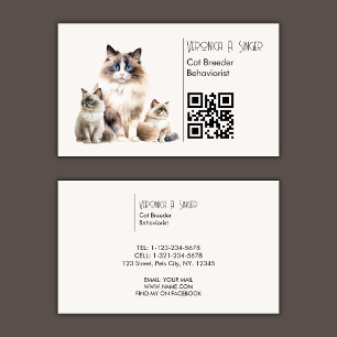 Carte De Visite Ragdoll Breeder Behavioriste QR Code Cat