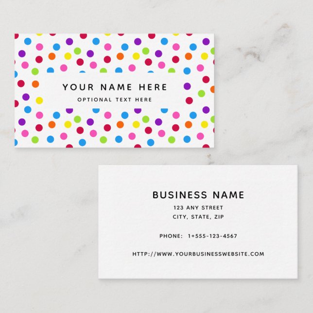Carte De Visite Rainbow Bright Pois Confetti Motif (Devant / Derrière)