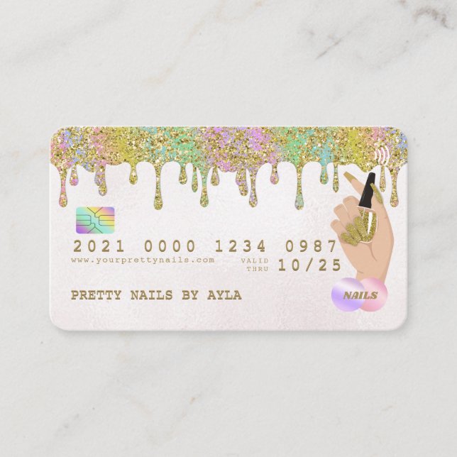 Carte De Visite Rainbow Gold Parties scintillant Drift Nail Techni (Devant)