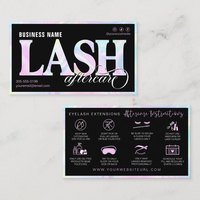 Carte De Visite Rainbow Lash Extension Aftercare  (Devant / Derrière)