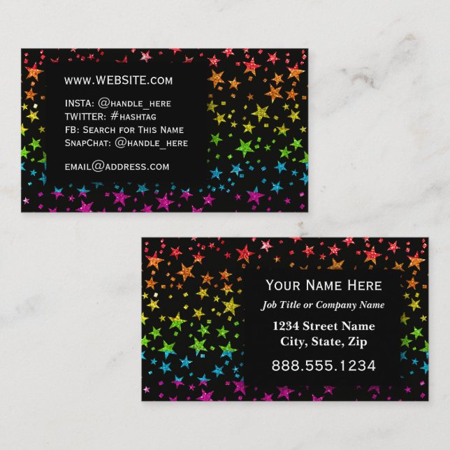 Carte De Visite Rainbow Parties scintillant Stars Professionnel Co (Devant / Derrière)