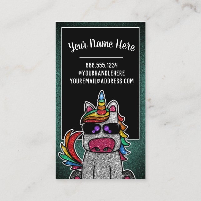 Carte De Visite Rainbow Parties scintillant Unicorn Professionnel  (Dos)
