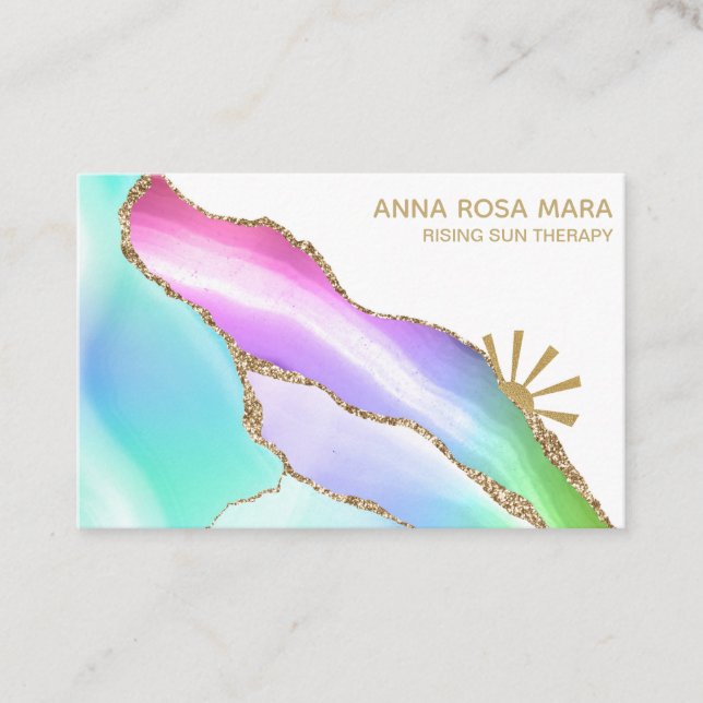 Carte De Visite *~* Rainbow Pastel Agate White Gold Parties scinti (Devant)