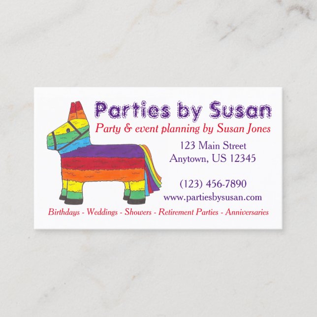 Carte De Visite Rainbow Piñata Party Planifier l'événement (Devant)