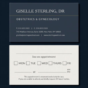 Carte De Visite Rappel de rendez-vous au cabinet du Dr Gynécologue