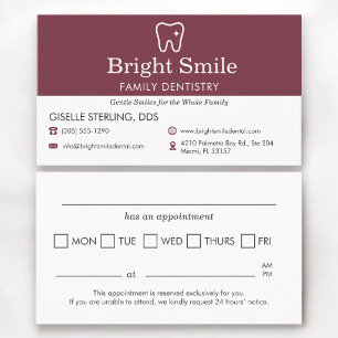 Carte De Visite Rappel de rendez-vous du cabinet de dentisterie de