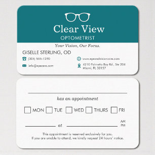 Carte De Visite Rappel de rendez-vous pour les lunettes