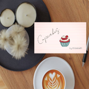 Carte de visite rayée Chic Cupcake Cherry Sweets