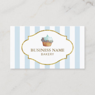 Carte De Visite Rayures bleues de petit gâteau de boulangerie de