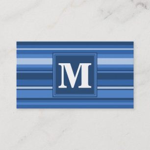 Carte De Visite Rayures bleues monogramme