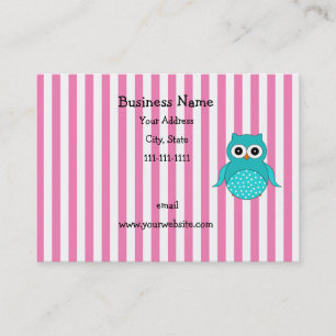 Carte De Visite Rayures mignonnes de hibou de turquoise