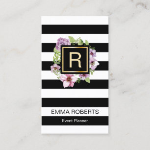 Carte De Visite Rayures modernes de monogramme floral