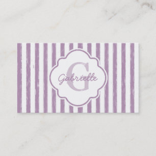 Carte De Visite Rayures peintes violettes chic monogramme et nom