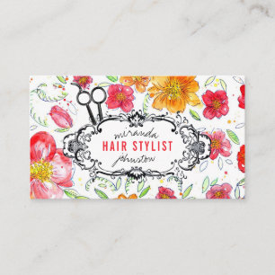 Carte De Visite rayures vintages florales de coiffeur de styliste