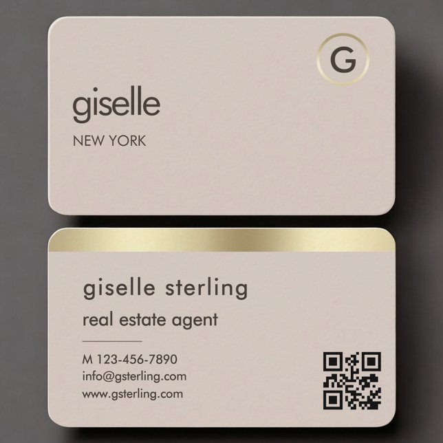 Carte De Visite Real Estate Agent Neutral QR Code (Créateur téléchargé)