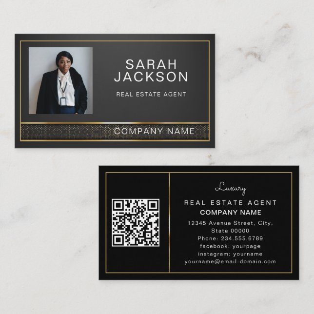 Carte De Visite Real Estate Agent Realtor Professional Photo QR (Devant / Derrière)