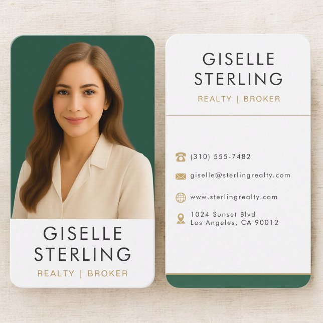 Carte De Visite Real Estate Broker Emerald Green Gold  (Créateur téléchargé)