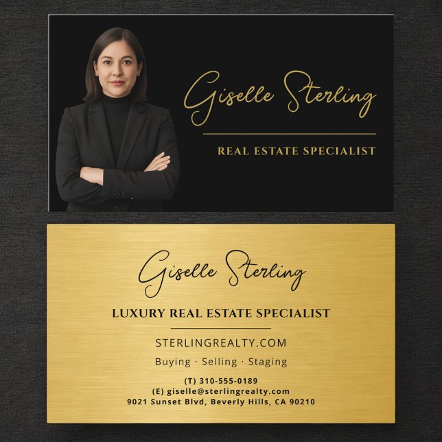Carte De Visite Real Estate Specialist Black Gold Metallic (Créateur téléchargé)