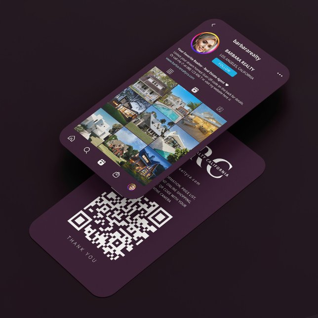 Carte De Visite Réalisateur Immobilier Élégant foncé violet IG gri (Realtor Real Estate Elegant Dark Purple IG Grid Business Card
)