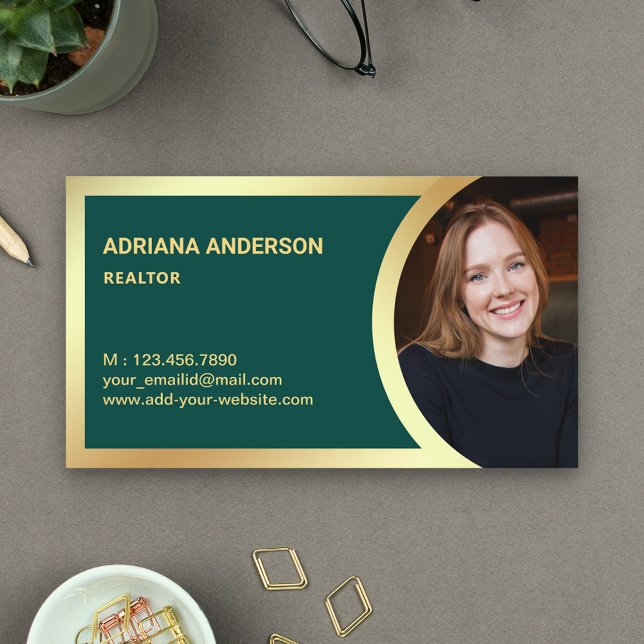 Carte De Visite Réaliseur photo immobilier Dark Green Gold Foil (Créateur téléchargé)