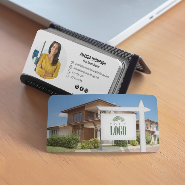 Carte De Visite Realtor Ajouter votre logo Photo personnalisée (Business real estate agent business cards. )