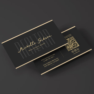 Carte De Visite Realtor Elegant Black Faux Gold courtier en hypoth